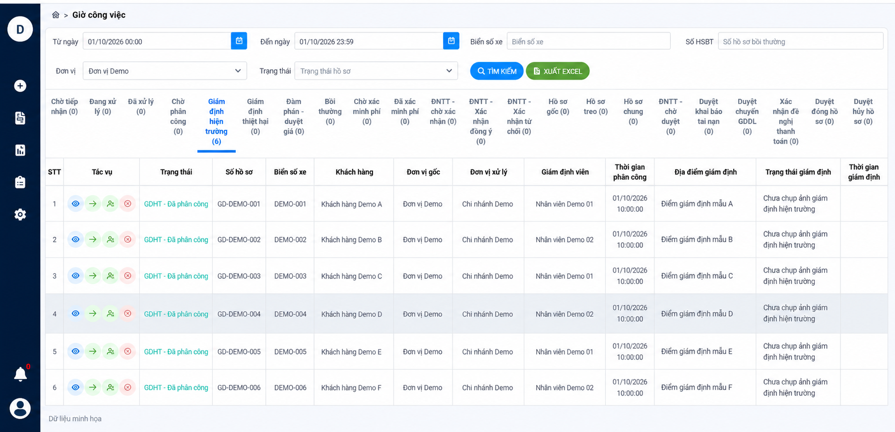 Giao diện demo hàng đợi giám định