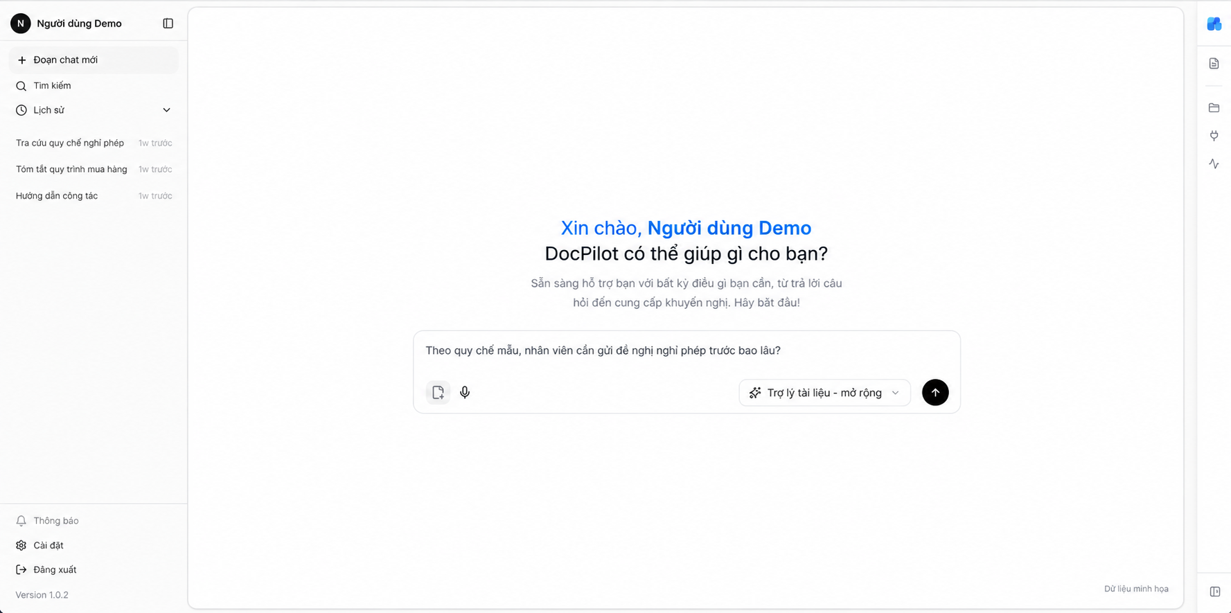 Giao diện DocPilot với dữ liệu mẫu