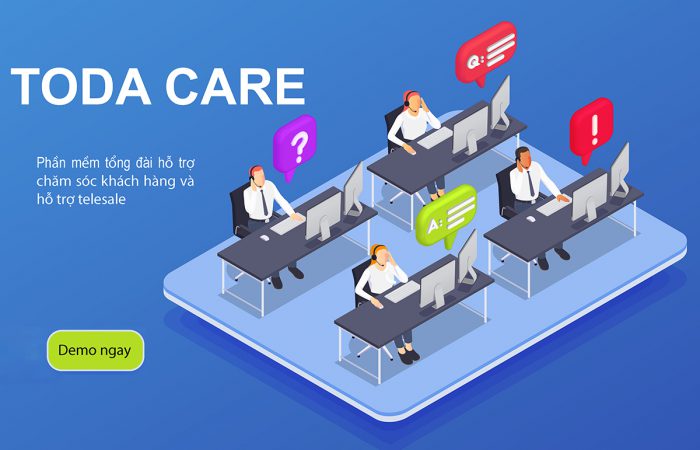 Customer service isometric banner or landing page with call center headline links and learn more button vector illustration